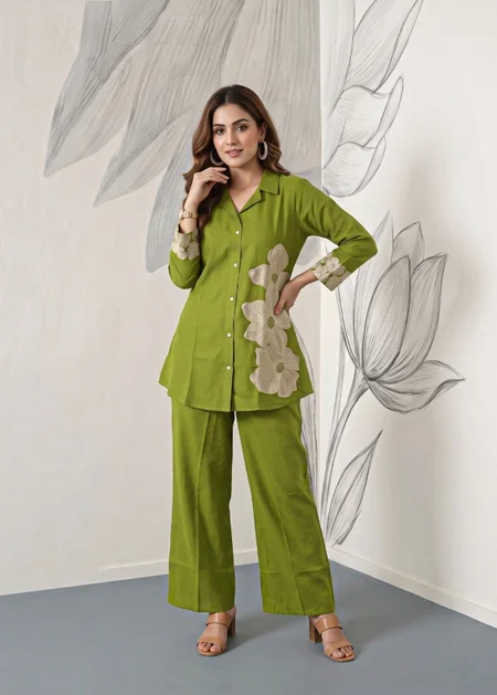 K 1236 By Naisha Mul Chanderi Hand Embroidery Co Ord Set